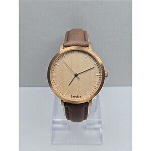 Tmbr The Helm Wood Dial Watch Rose Gold Tone 40mm Brown Leather New Battery